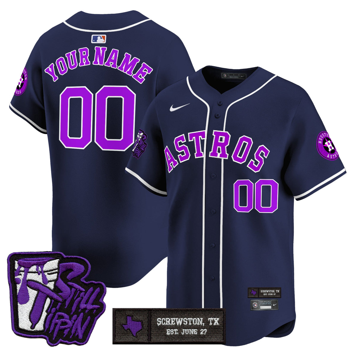 Houston Astros DJ Screw Still Tippin Purple Patch Vapor Premier Limited Custom Jersey - Stitched