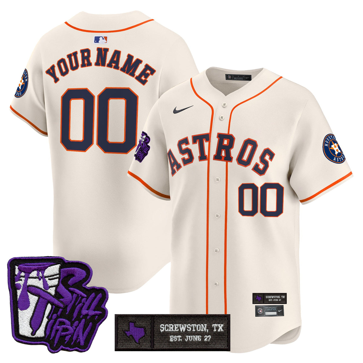 Houston Astros DJ Screw Still Tippin Purple Patch Vapor Premier Limited Custom Jersey - Stitched
