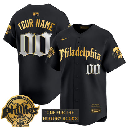 Phillies 'Retro Newspaper Edition' Gold Vapor Premier Limited Custom Jersey - All Stitched