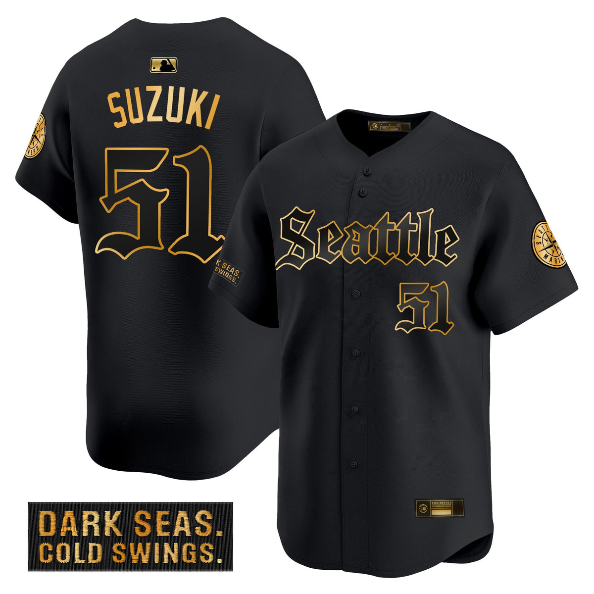 Men's Seattle Mariners 'Deep Sea Gothic Edition' Gold Vapor Premier Limited Jersey - All Stitched