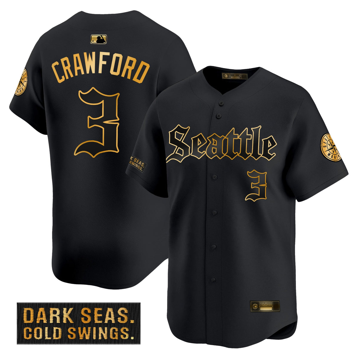 Men's Seattle Mariners 'Deep Sea Gothic Edition' Gold Vapor Premier Limited Jersey - All Stitched
