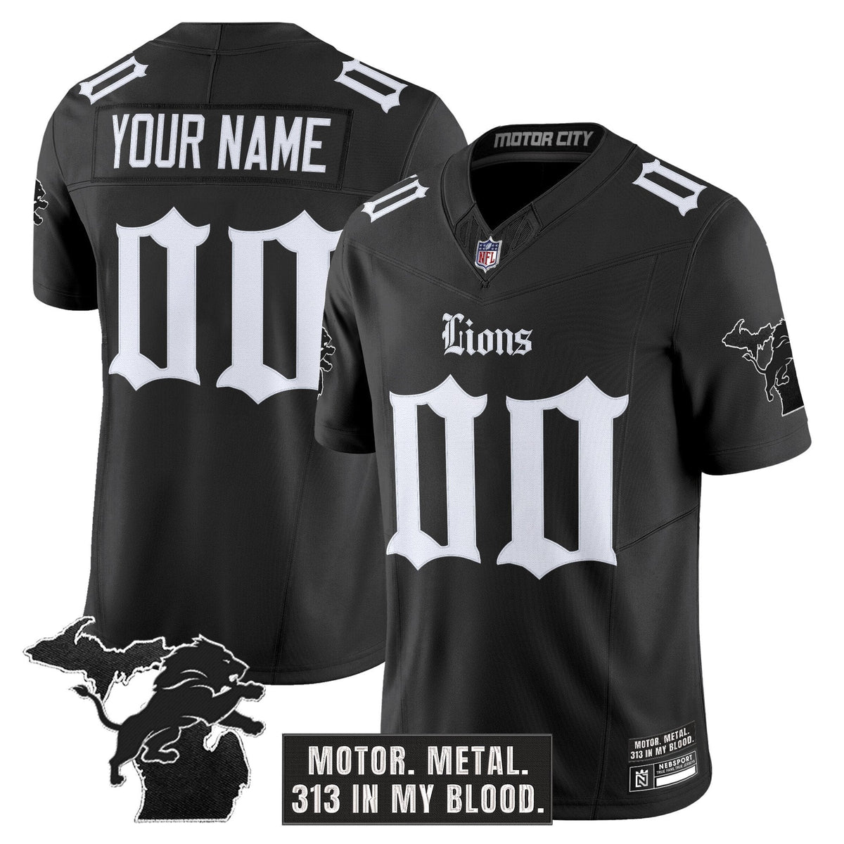 Detroit Lions 'Gothic Motor Grit Edition' Vapor Limited Custom Jersey - All Stitched