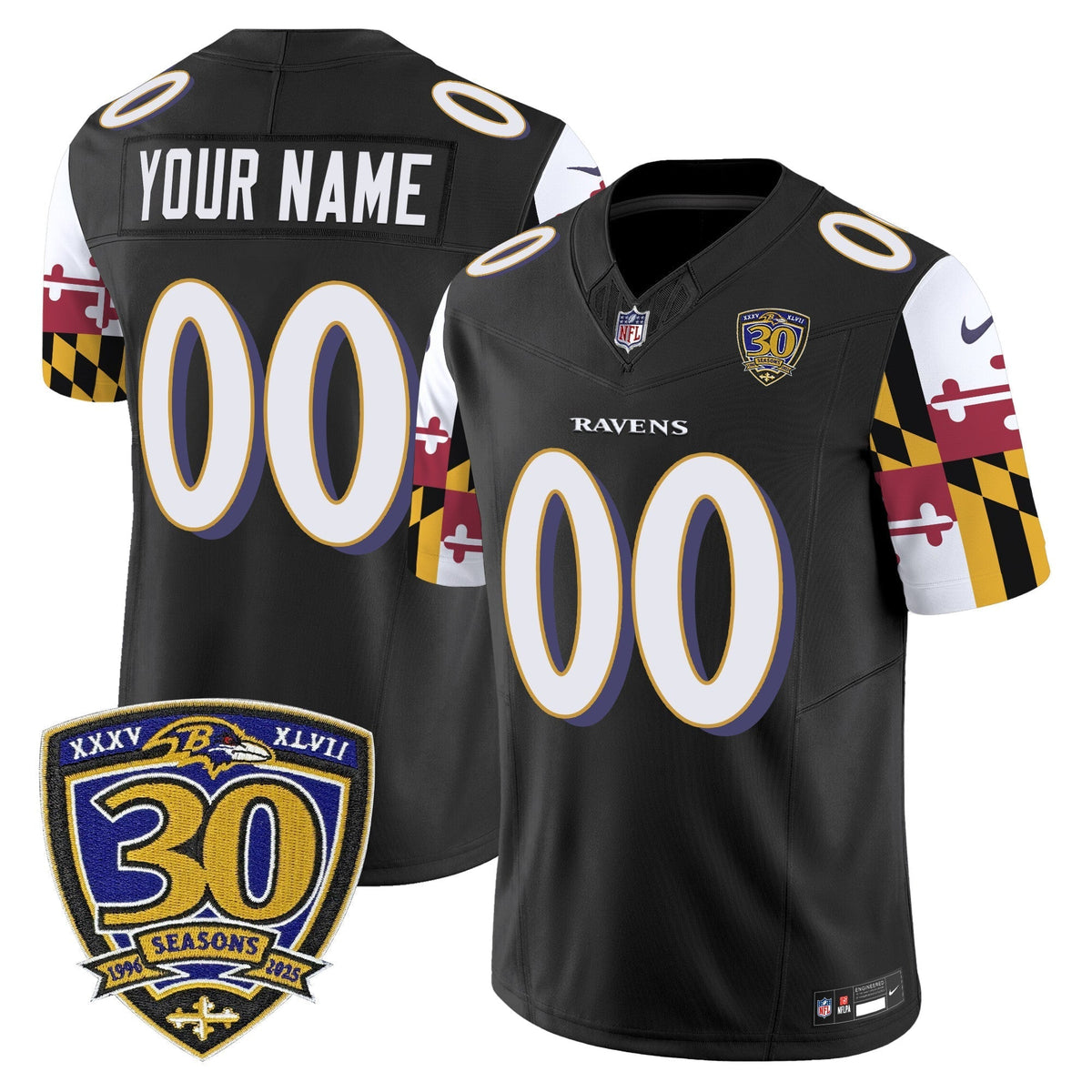 Baltimore Ravens 'Maryland Flag Edition' Vapor Limited Custom Jersey - 30th Anniversary Patch - All Stitched