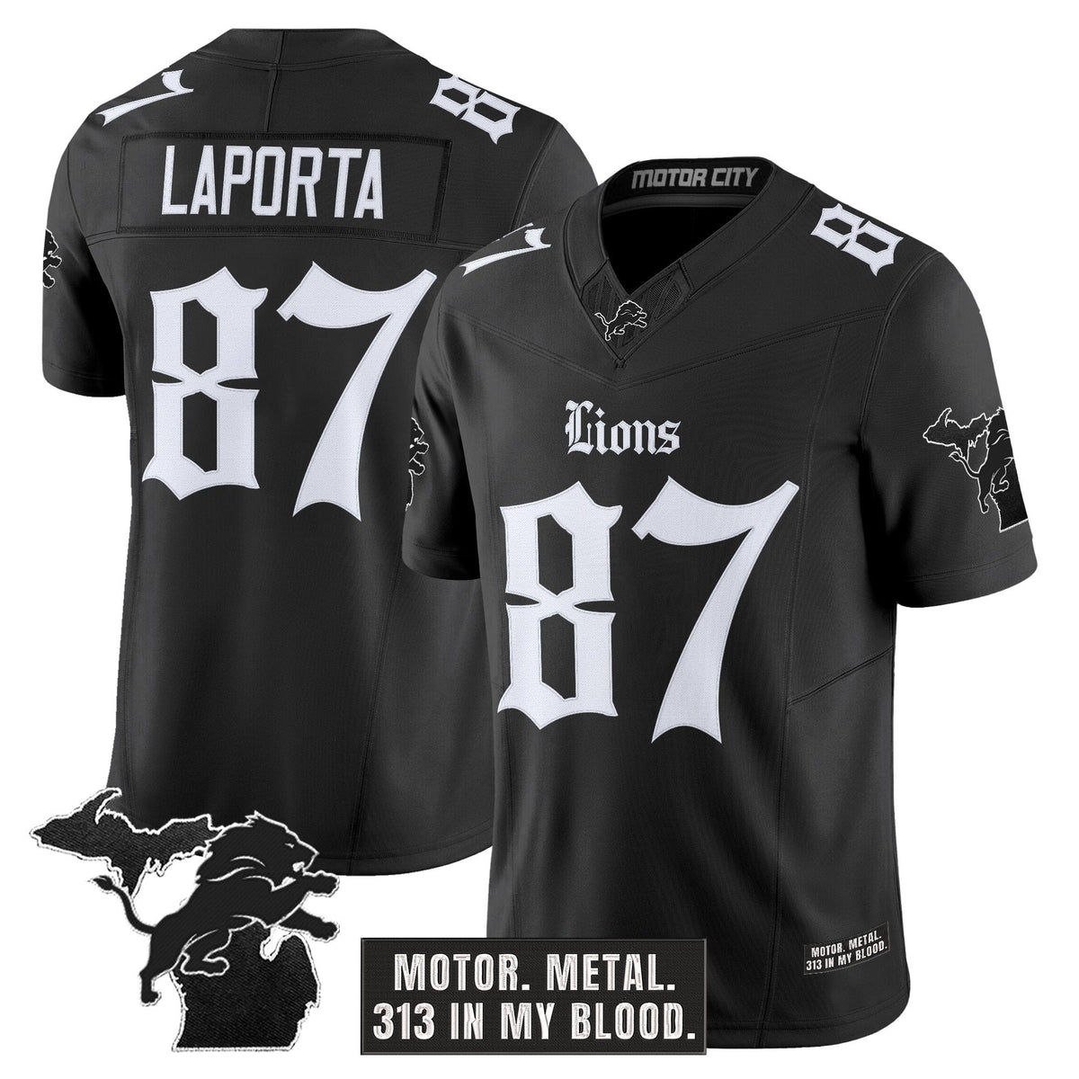 Men's Detroit Lions 'Gothic Motor Grit Edition' Vapor Limited Jersey V2 - All Stitched