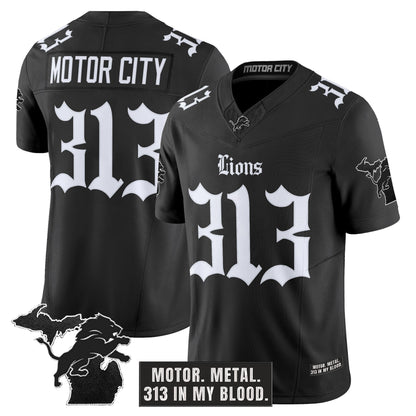 Men's Detroit Lions 'Gothic Motor Grit Edition' Vapor Limited Jersey V2 - All Stitched