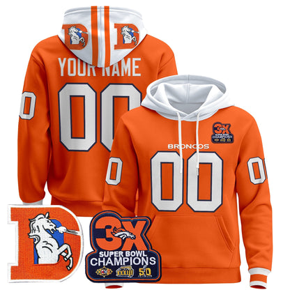 Denver Broncos Throwback Premium Custom Pullover Hoodie - All Stitched