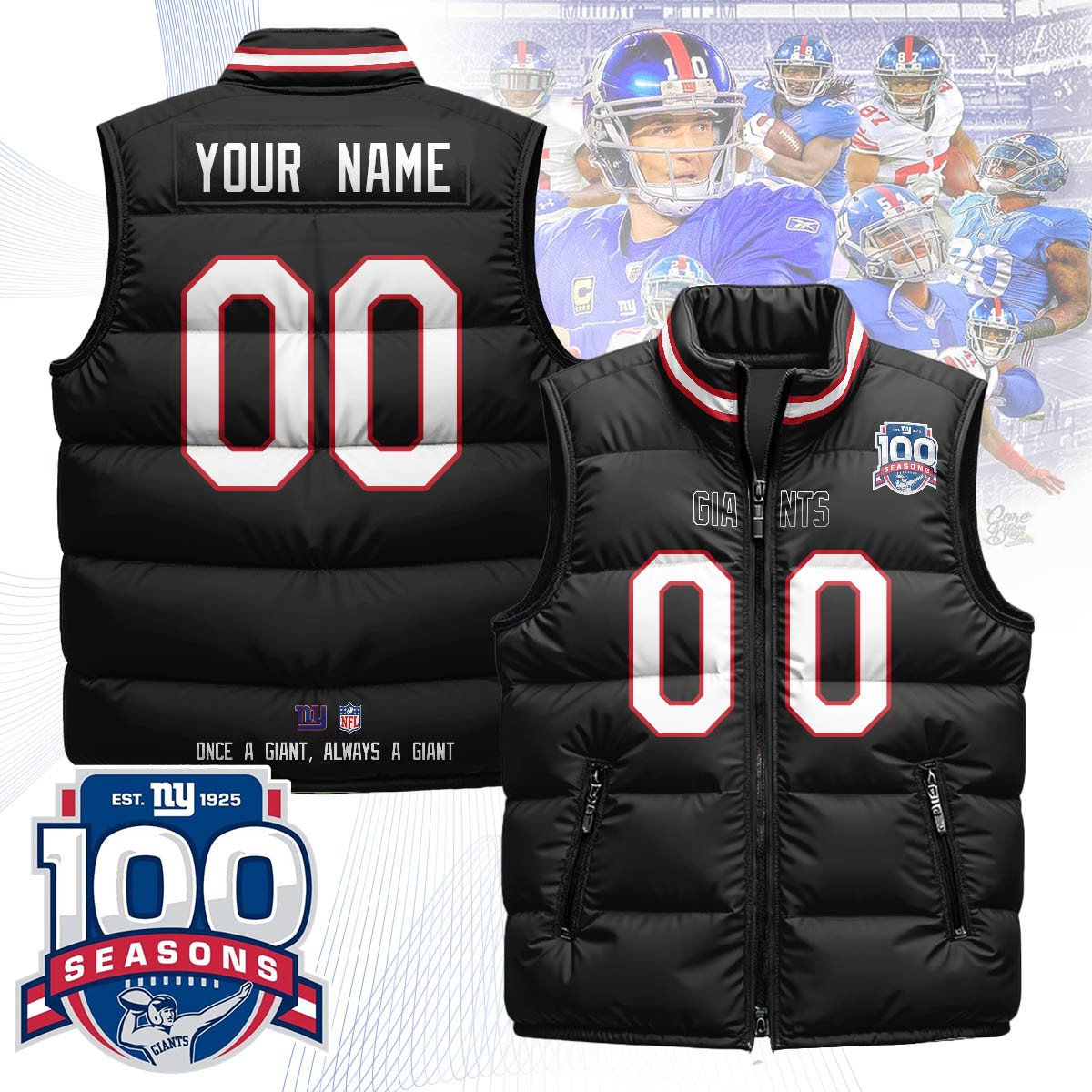 Custom New York Giants Unisex Puffer Vest