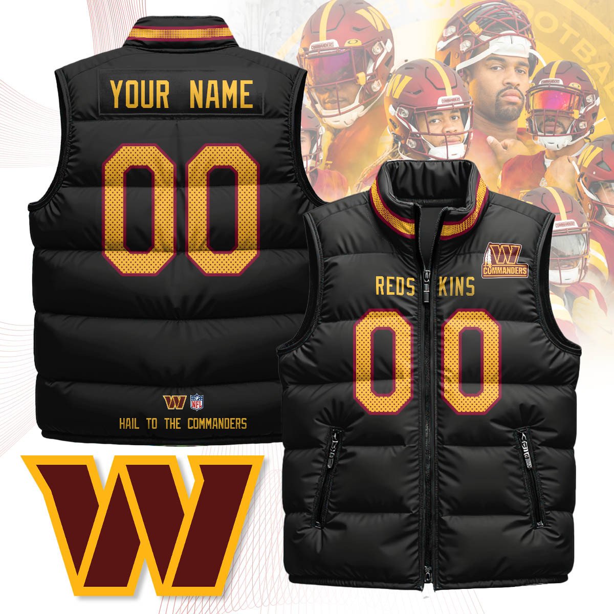Washington Commanders Unisex Puffer Custom Vest