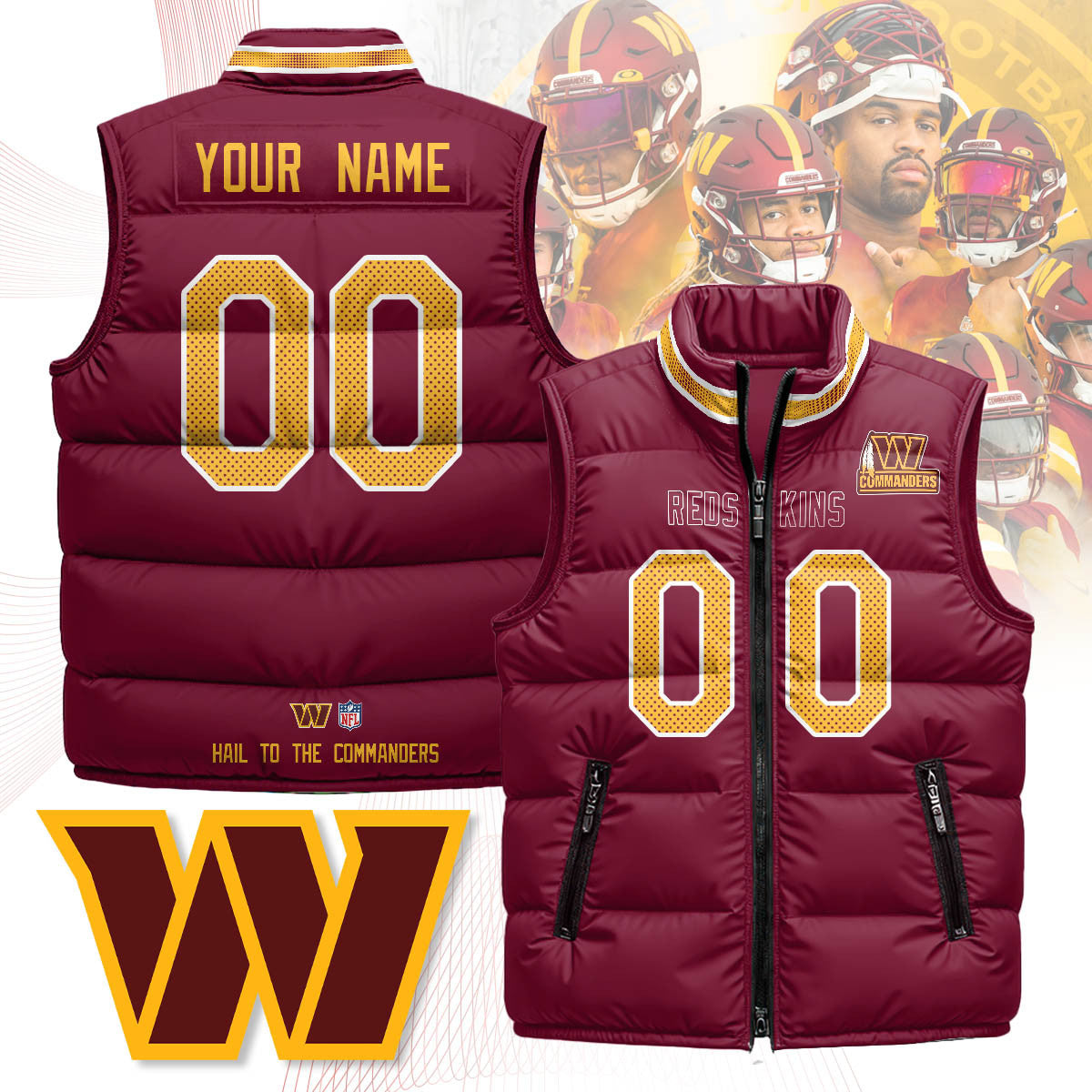 Washington Commanders Unisex Puffer Custom Vest