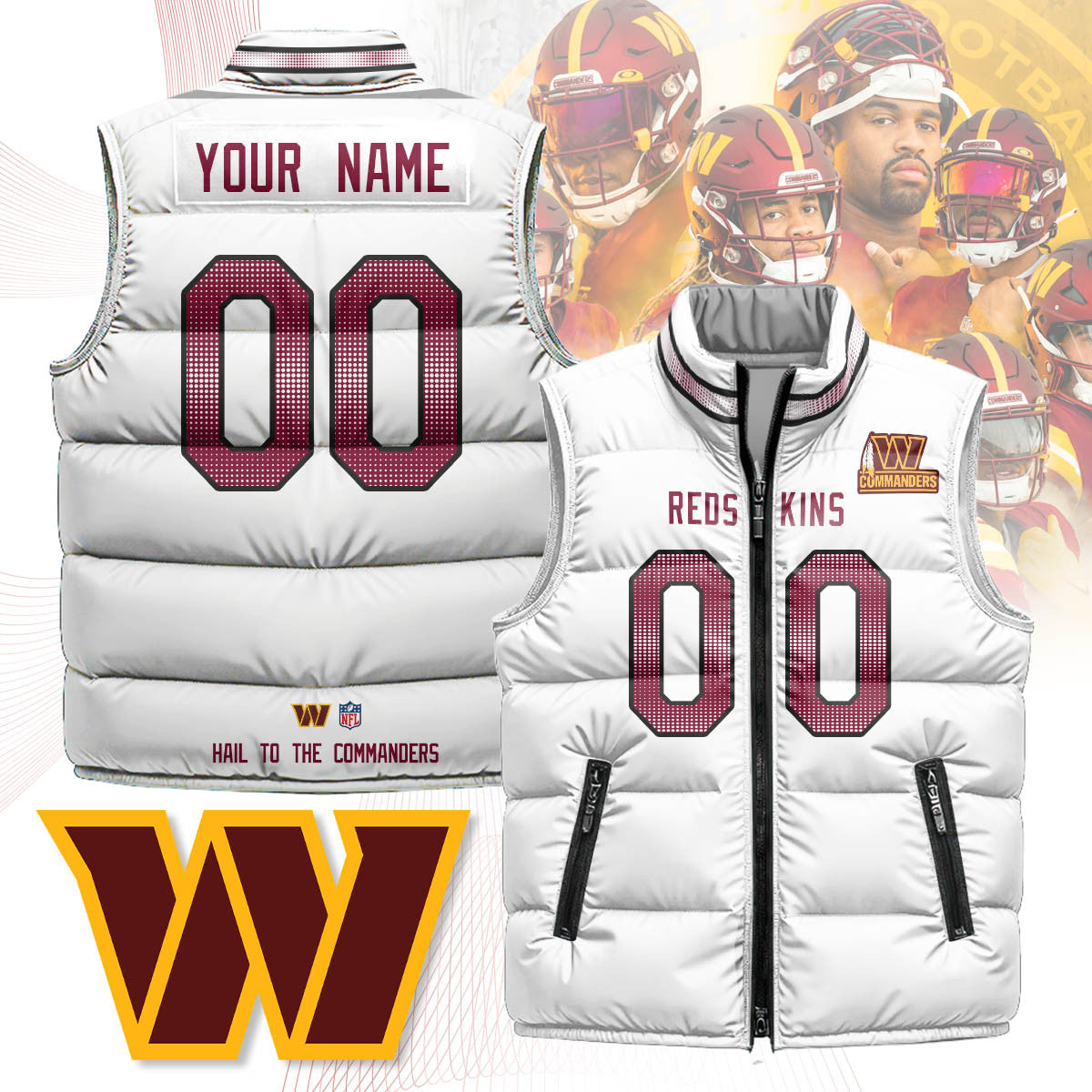 Washington Commanders Unisex Puffer Custom Vest