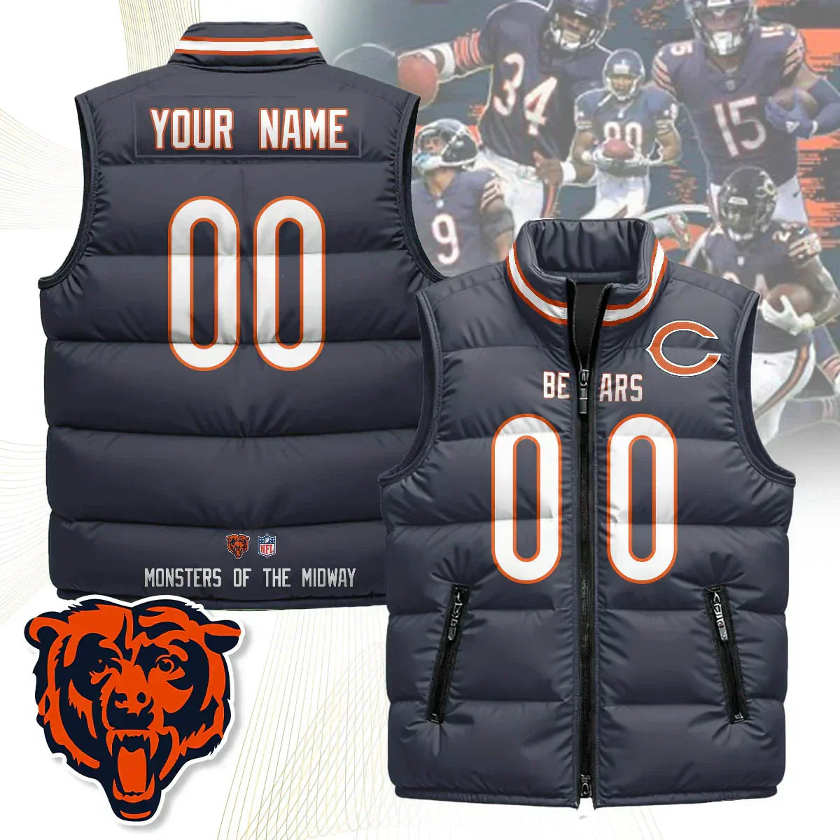 Custom Chicago Bears Unisex Puffer Vest