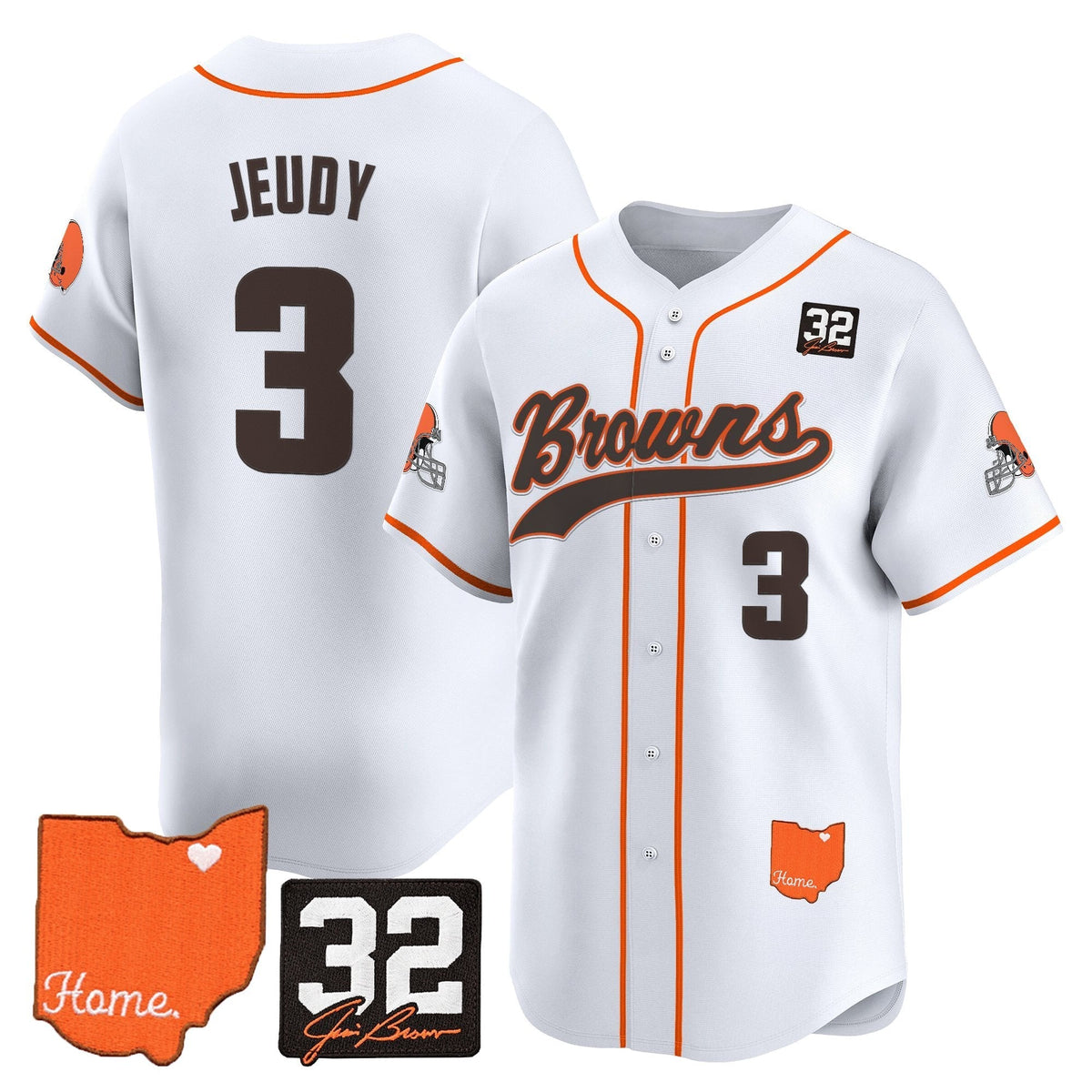 Men's Cleveland Browns '#32 Jim Brown Memorial & Home Patch' Vapor Baseball Jersey - All Stitched