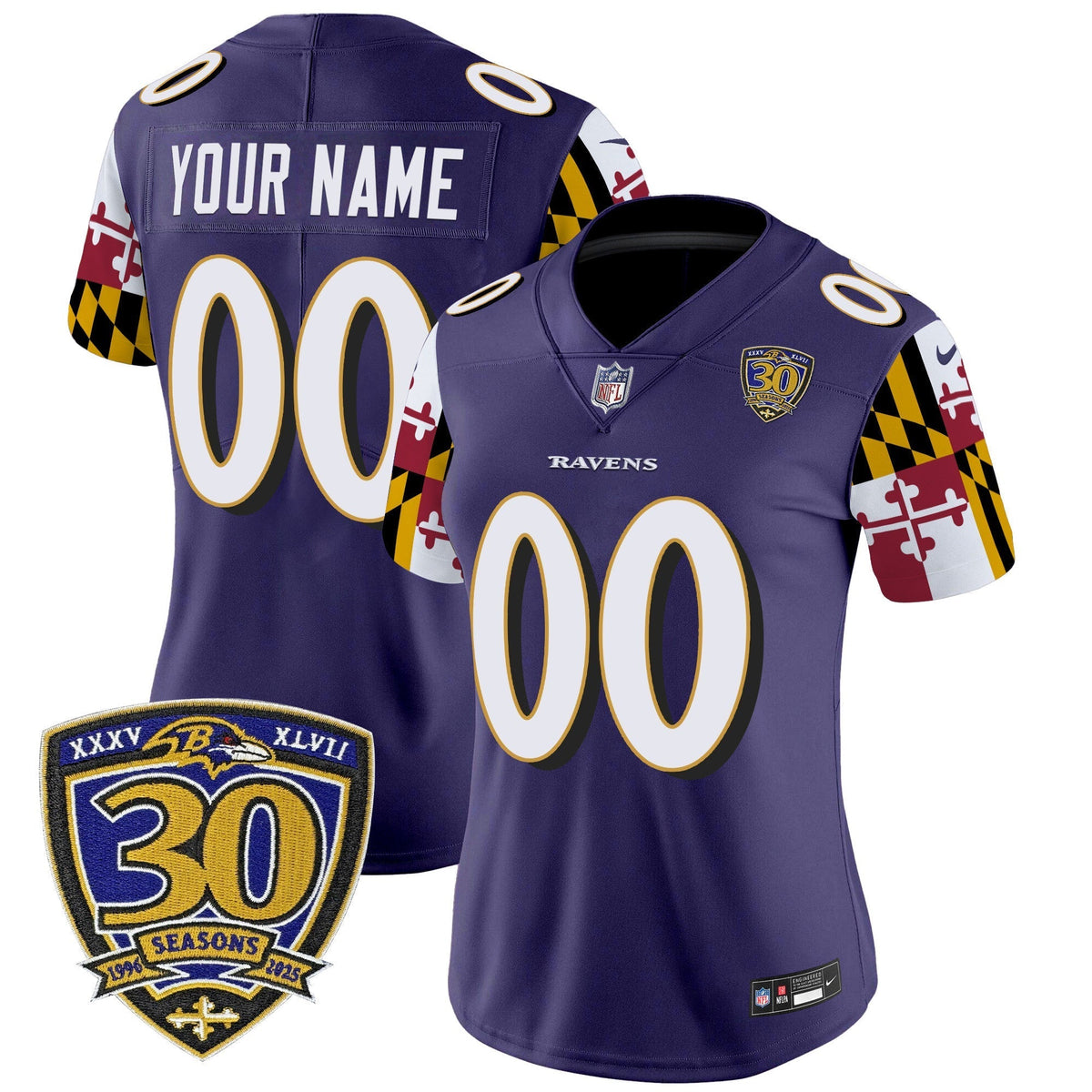 Baltimore Ravens 'Maryland Flag Edition' Vapor Limited Custom Jersey - 30th Anniversary Patch - All Stitched