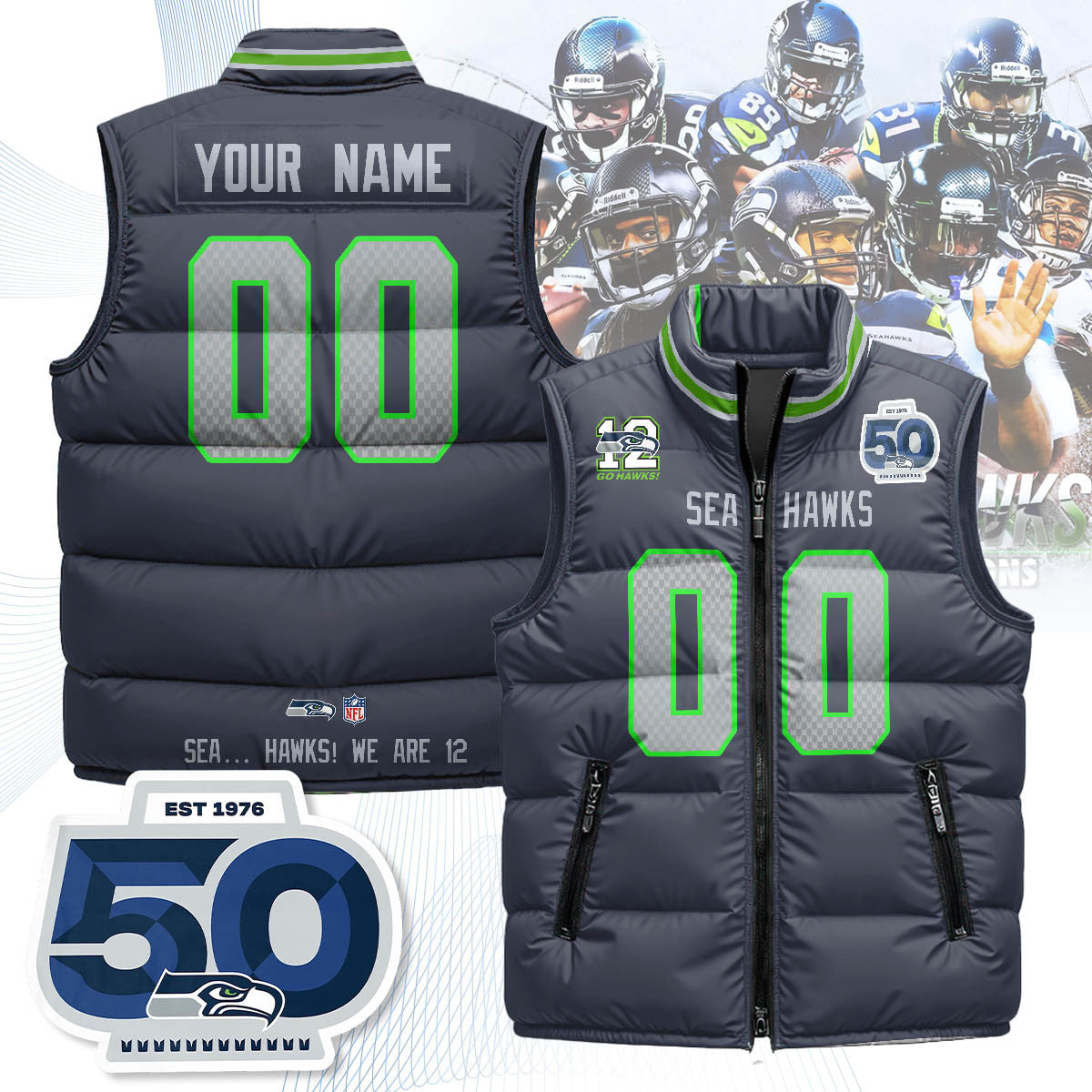 Custom Seattle Seahawks Unisex Puffer Vest