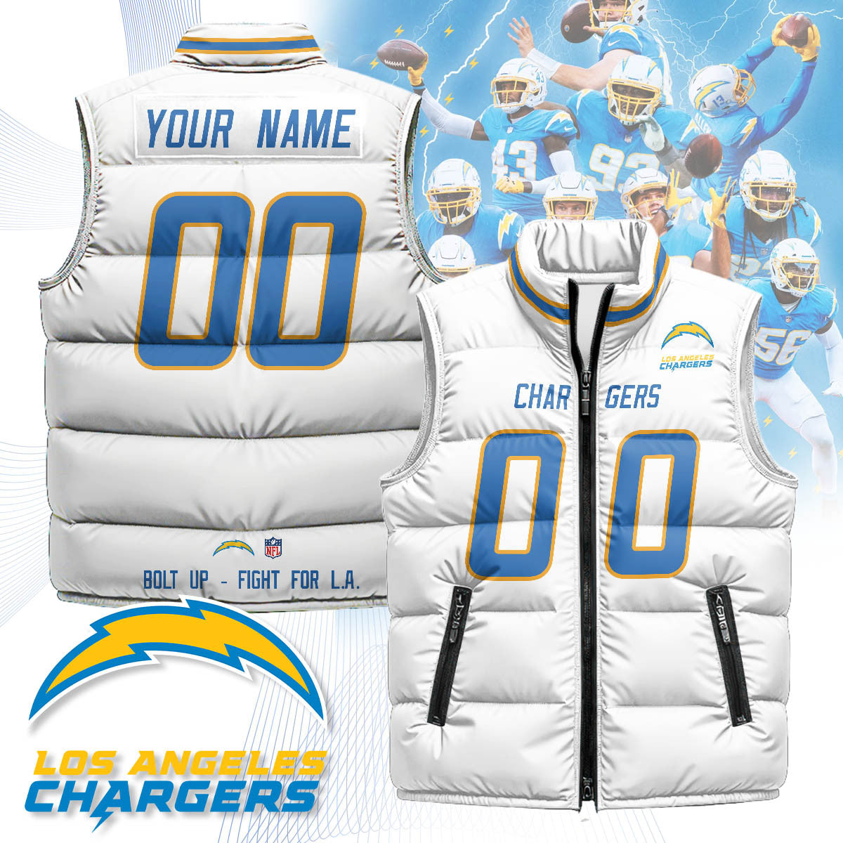 Custom Los Angeles Chargers Unisex Puffer Vest