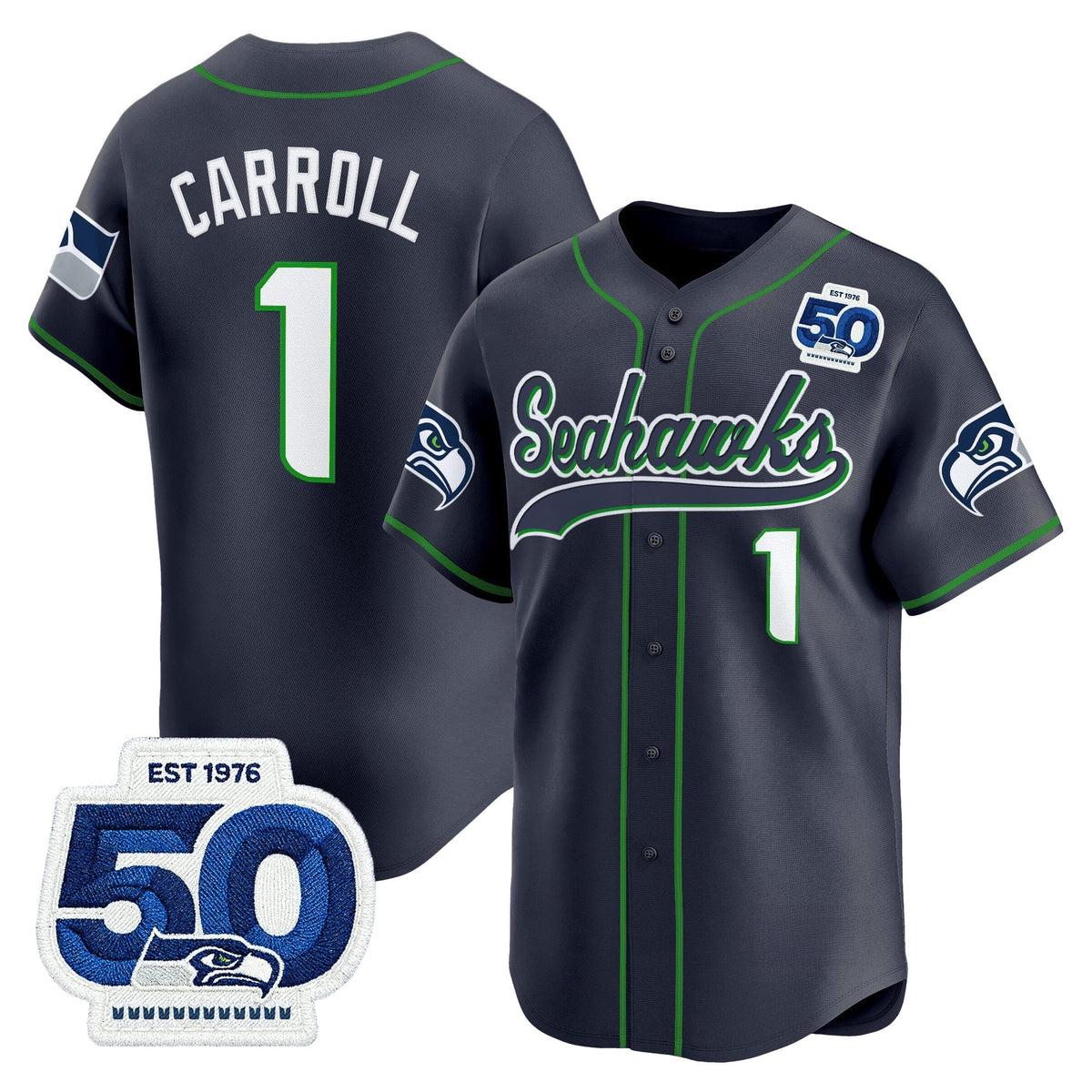 Men's Seattle Seahawks 50th Anniversary Vapor Baseball Jersey - All Stitched