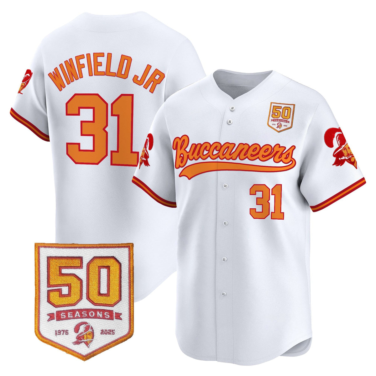 Men's Tampa Bay Buccaneers 50th Season Patch Vapor Baseball Jersey - All Stitched