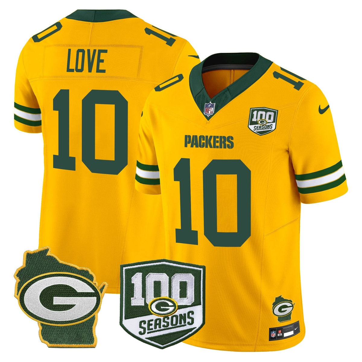 Men's Green Bay Packers 100th Season & Home Patch Vapor Limited Jersey - All Stitched