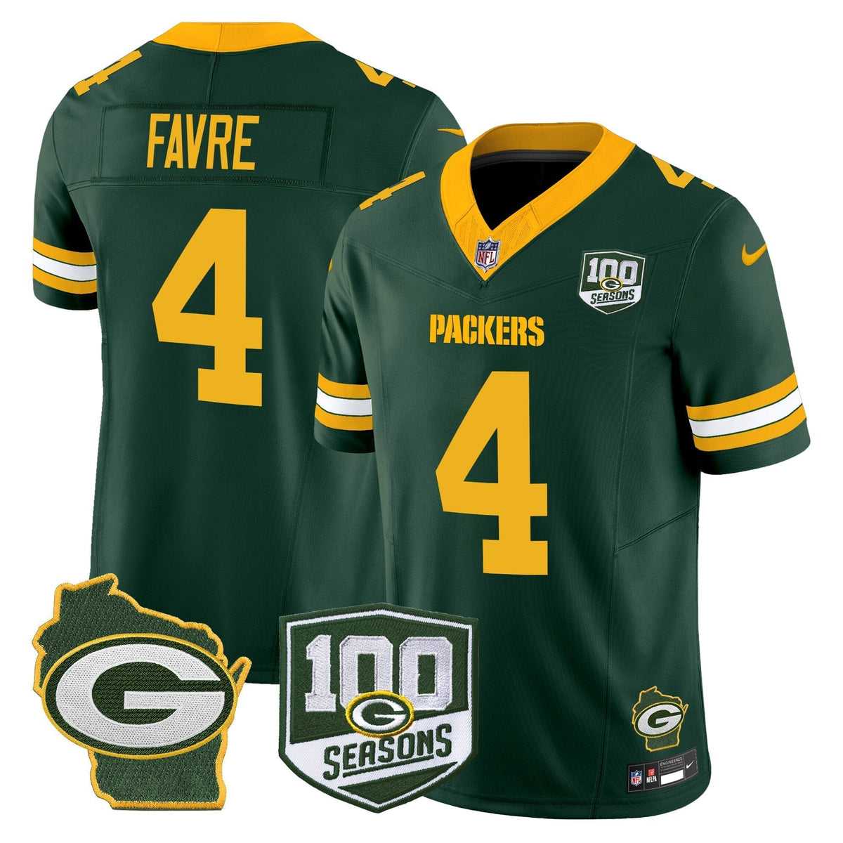 Men's Green Bay Packers 100th Season & Home Patch Vapor Limited Jersey - All Stitched