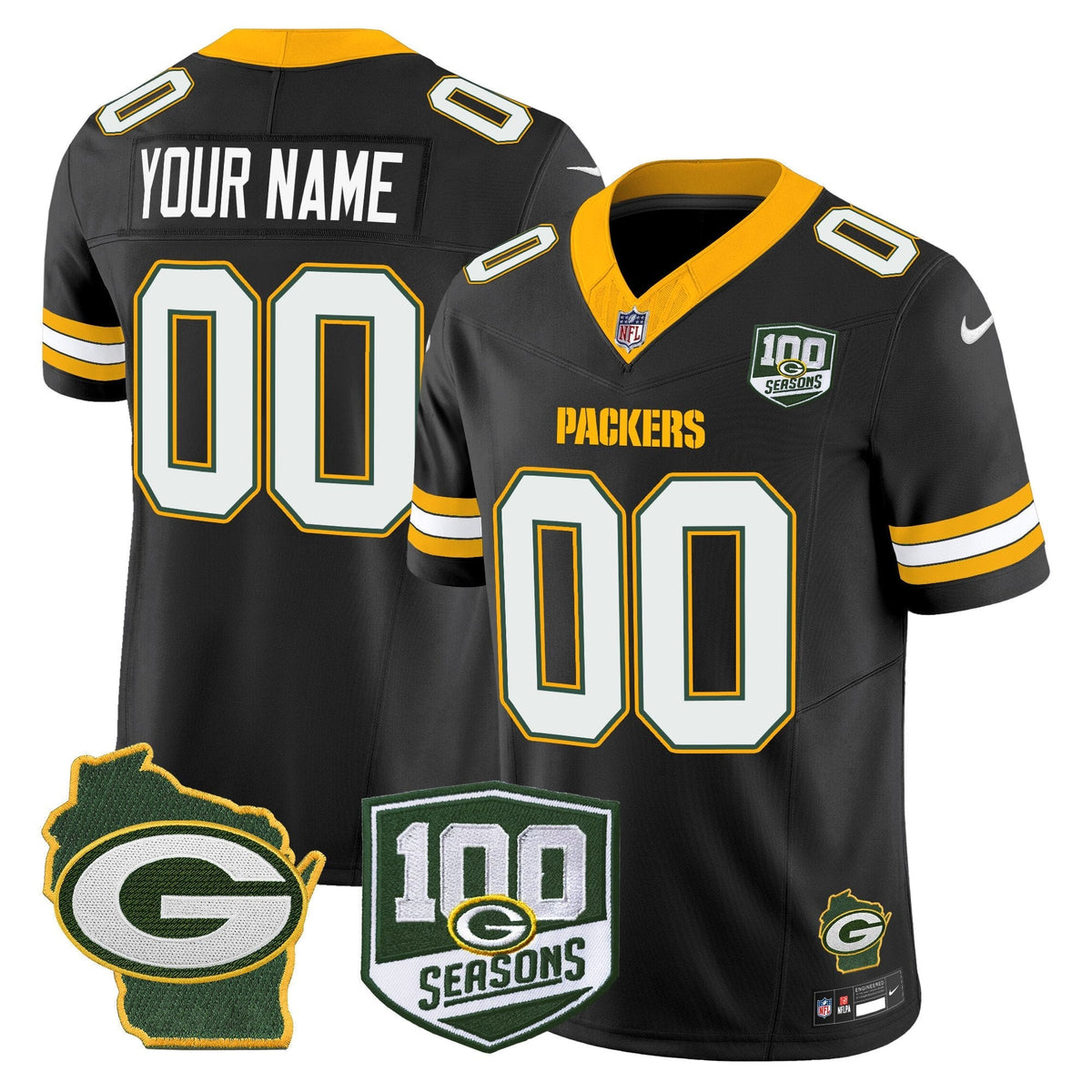 Green Bay Packers 100th Season & Home Patch Vapor Limited Custom Jersey - All Stitched