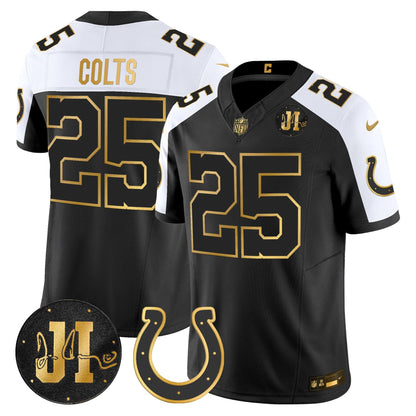 Men's Indianapolis Colts 2025 Jim Irsay Patch Gold Vapor Limited Jersey - All Stitched