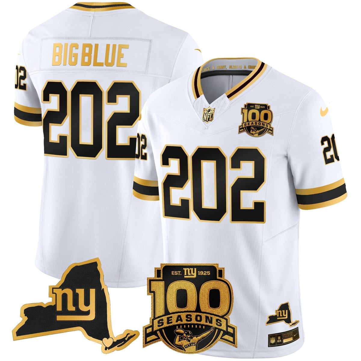 Men's New York Giants 100th Season & State Patch Gold Vapor Limited Jersey - All Stitched