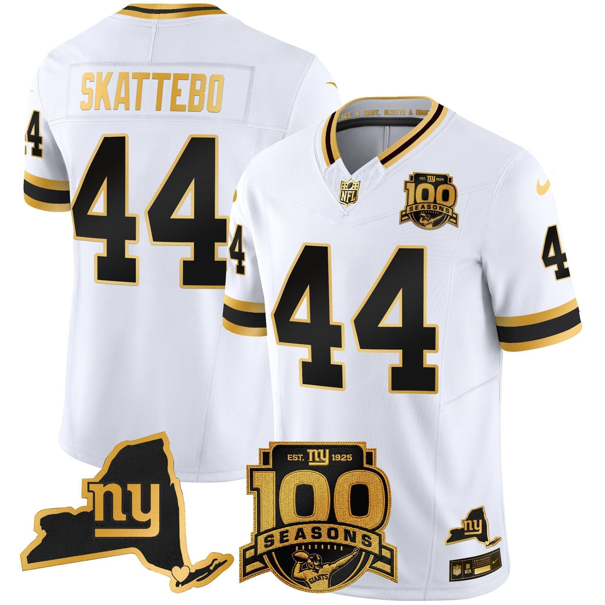Men's New York Giants 100th Season & State Patch Gold Vapor Limited Jersey - All Stitched