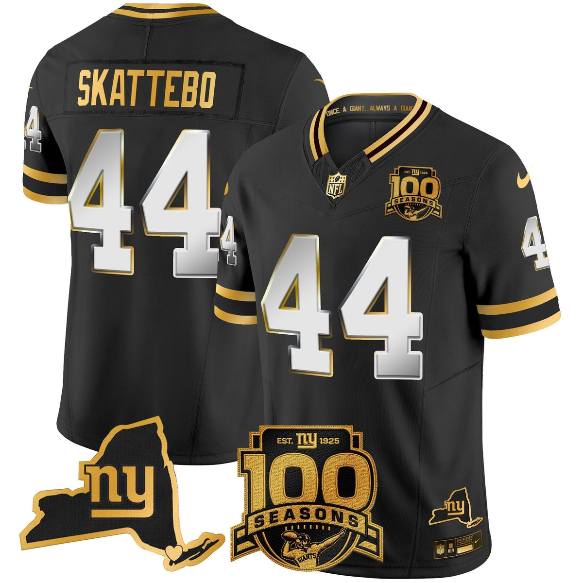 Men's New York Giants 100th Season & State Patch Gold Vapor Limited Jersey - All Stitched