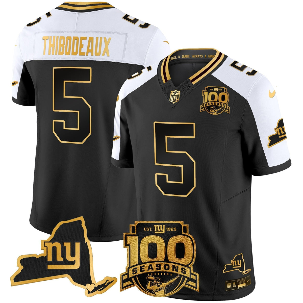 Men's New York Giants 100th Season & State Patch Gold Vapor Limited Jersey - All Stitched