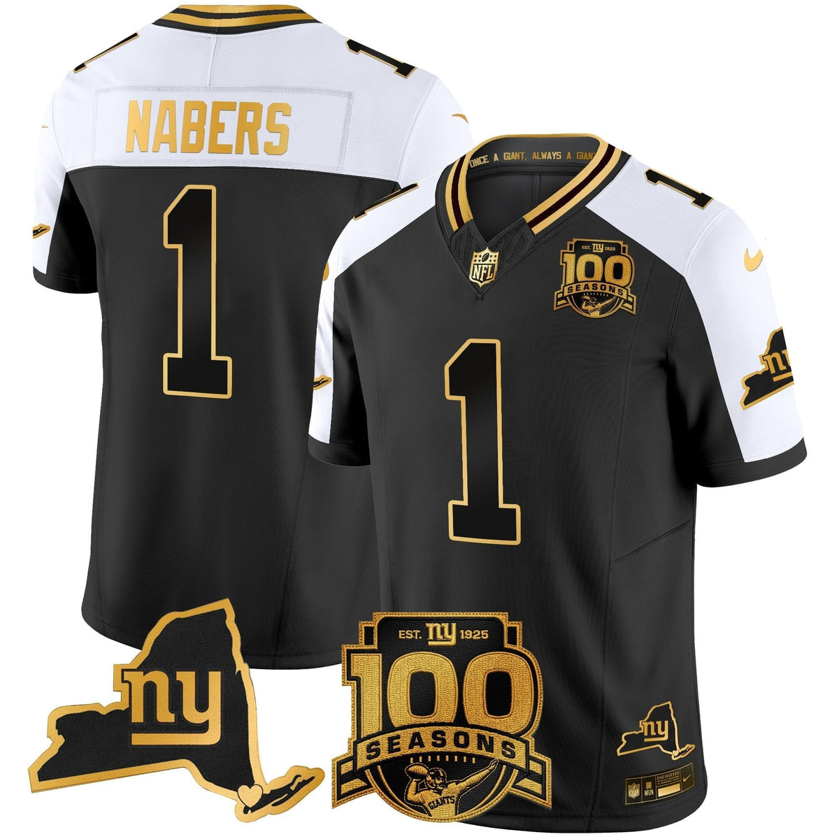 Men's New York Giants 100th Season & State Patch Gold Vapor Limited Jersey - All Stitched