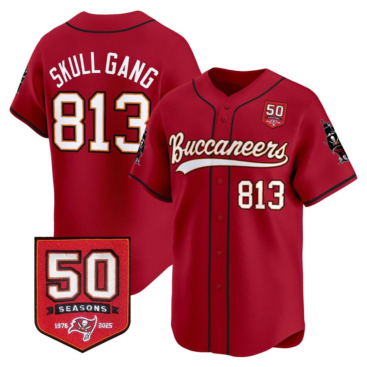 Men's Tampa Bay Buccaneers 50th Season Patch Vapor Baseball Jersey - All Stitched