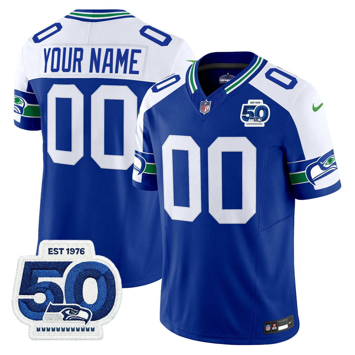 Seattle Seahawks Throwback Vapor Limited Custom Jersey - 50th Anniversary Patch - All Stitched