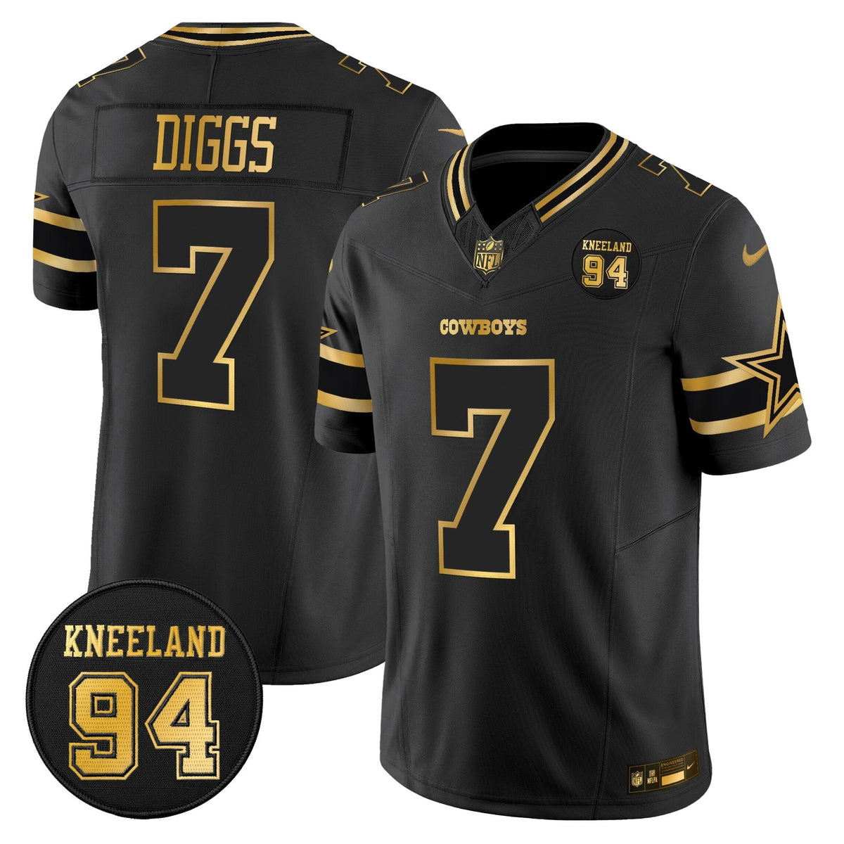 Men's Dallas Cowboys #94 Marshawn Kneeland Memorial Patch Gold Vapor Limited Jersey - All Stitched