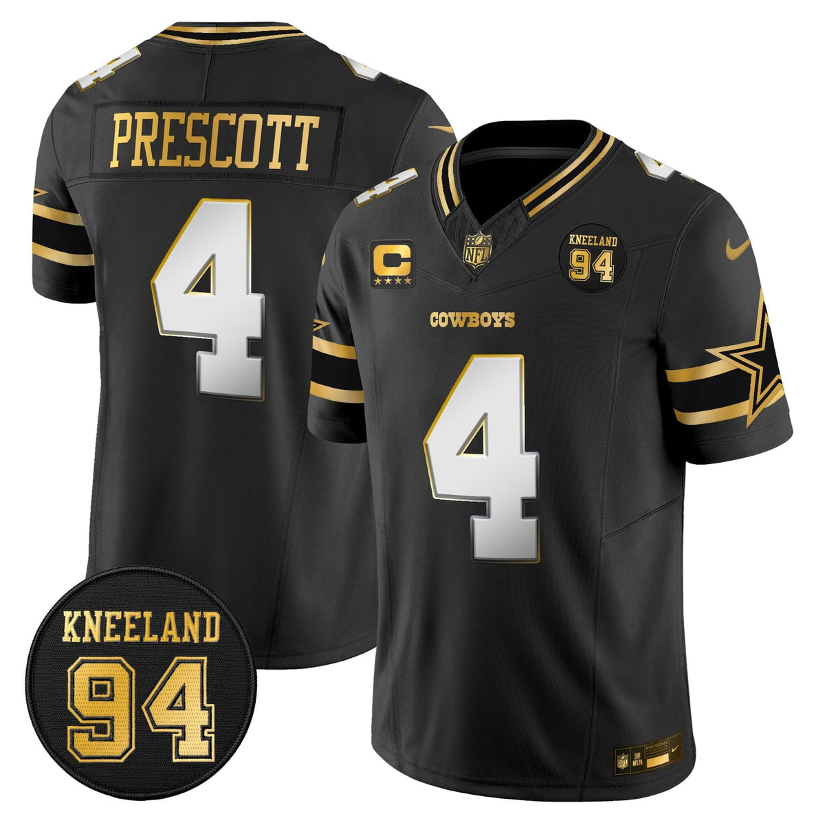 Men's Dallas Cowboys #94 Marshawn Kneeland Memorial Patch Gold Vapor Limited Jersey - All Stitched