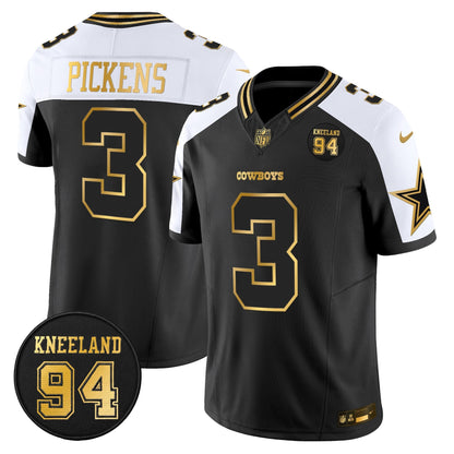 Men's Dallas Cowboys #94 Marshawn Kneeland Memorial Patch Gold Vapor Limited Jersey - All Stitched