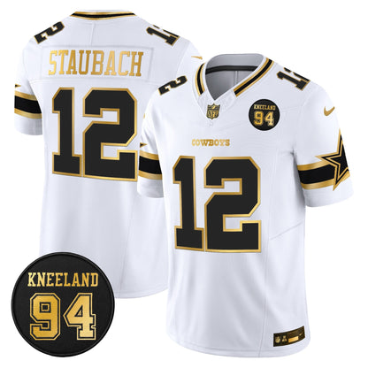 Men's Dallas Cowboys #94 Marshawn Kneeland Memorial Patch Gold Vapor Limited Jersey - All Stitched