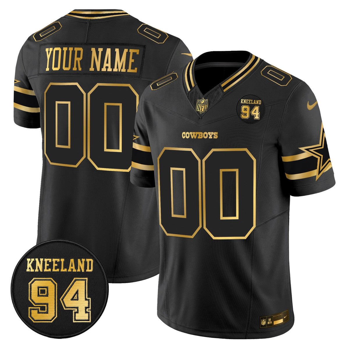Dallas Cowboys #94 Marshawn Kneeland Memorial Patch Gold Vapor Limited Custom Jersey - All Stitched