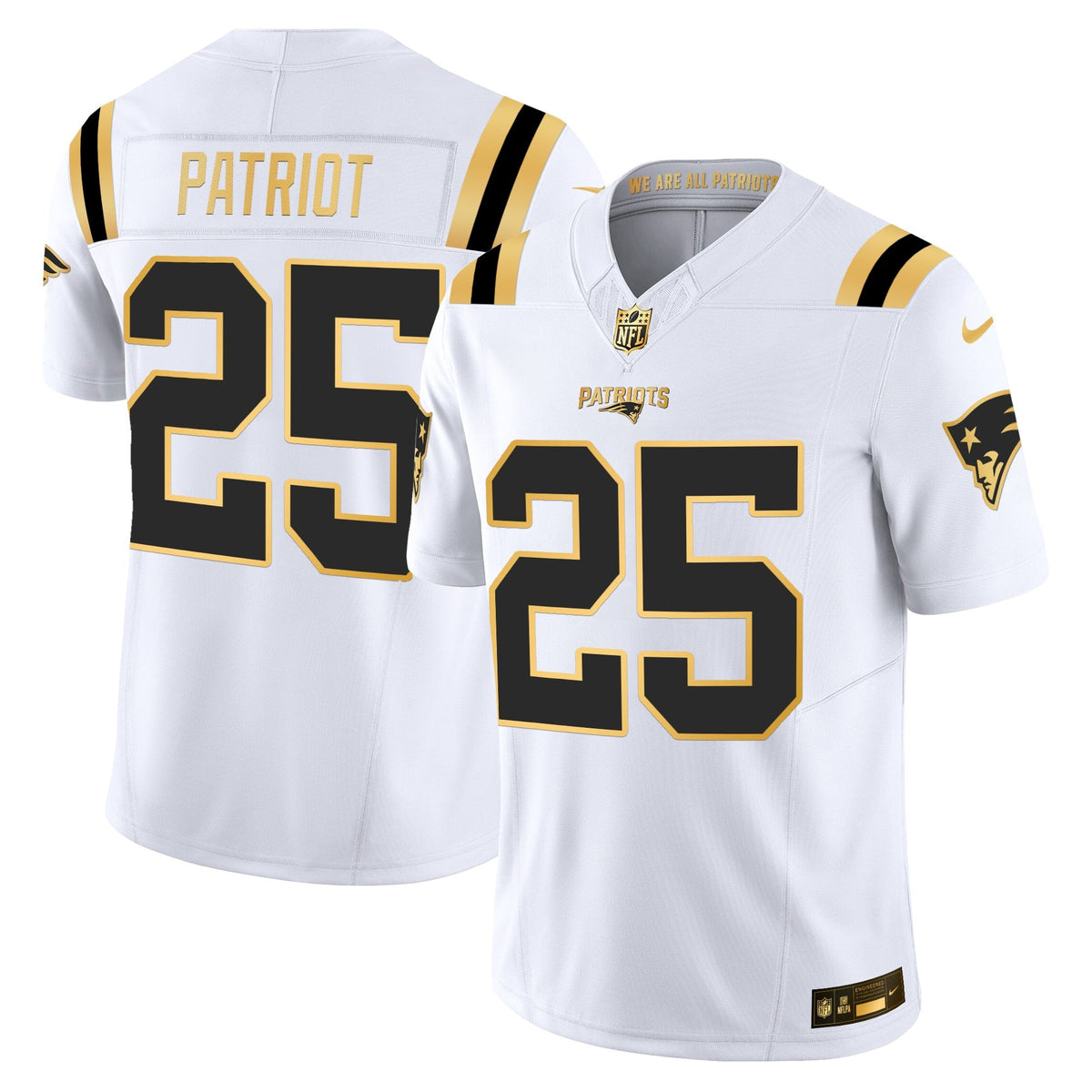 Men's New England Patriots 2025 Gold Vapor Limited Jersey - All Stitched