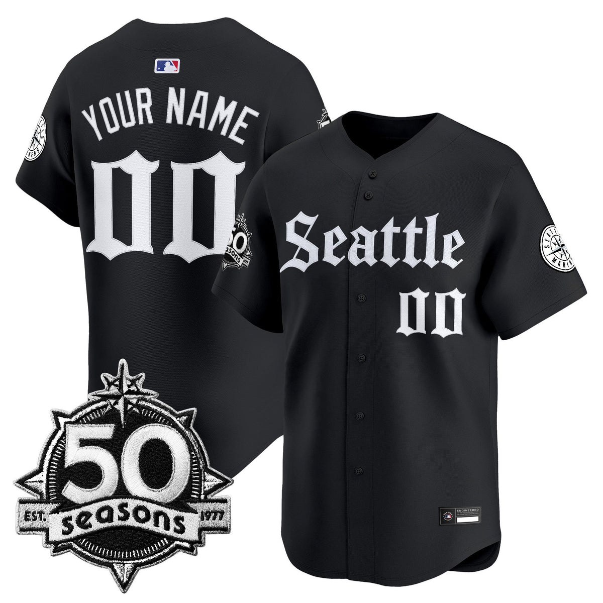Seattle Mariners 50 Seasons Patch Vapor Premier Limited Custom Jersey - Gothic Edition - All Stitched