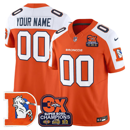 Denver Broncos Throwback Vapor Limited Custom Jersey - 3-Time Champions Patch - All Stitched