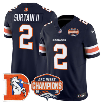 Men's Denver Broncos Throwback Vapor Limited Jersey - 2025 AFC West Division Champions Patch - All Stitched