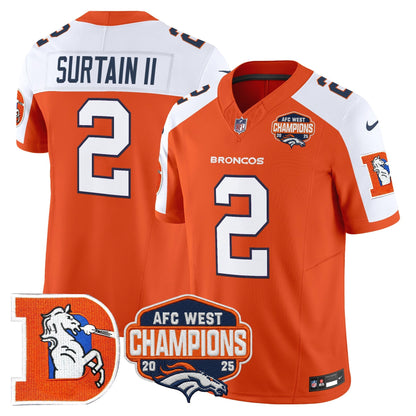 Men's Denver Broncos Throwback Vapor Limited Jersey - 2025 AFC West Division Champions Patch - All Stitched