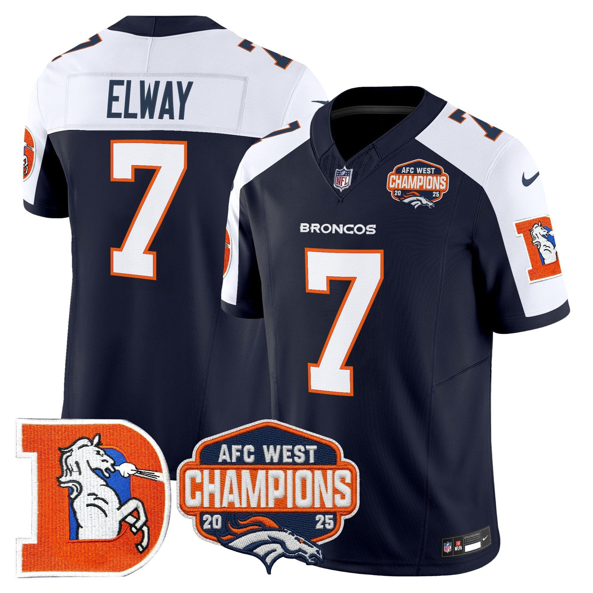 Men's Denver Broncos Throwback Vapor Limited Jersey - 2025 AFC West Division Champions Patch - All Stitched