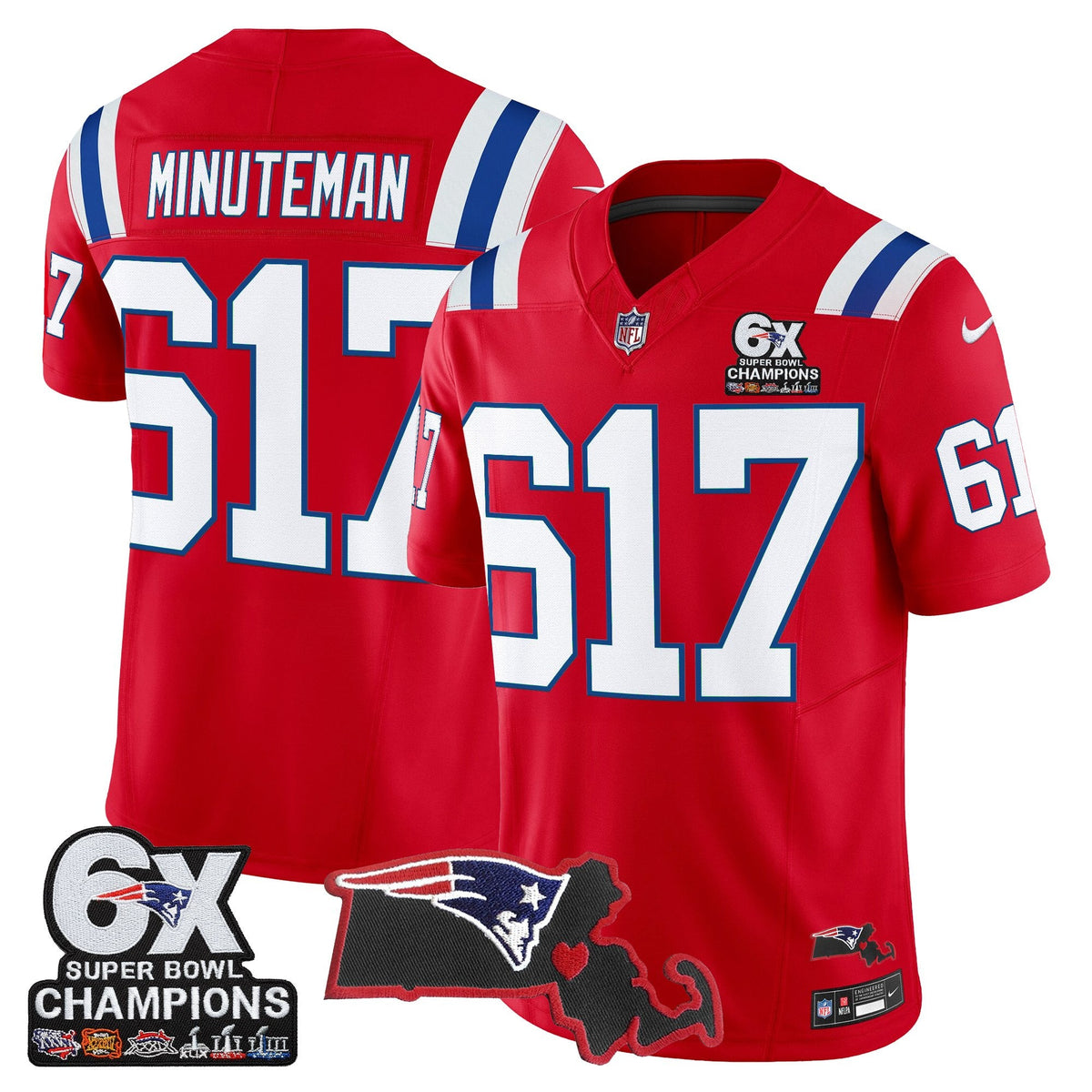 Men's New England Patriots 6-Time Champions & Massachusetts Patch Vapor Limited Jersey - All Stitched