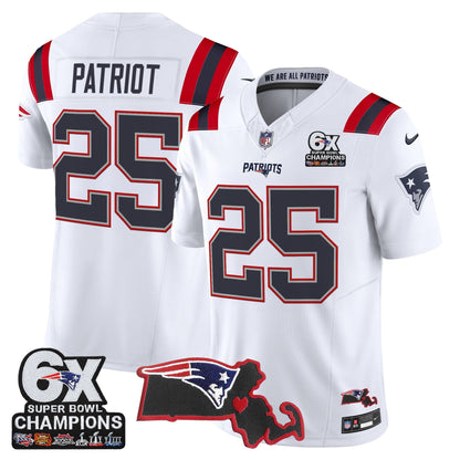 Men's New England Patriots 6-Time Champions & Massachusetts Patch Vapor Limited Jersey - All Stitched