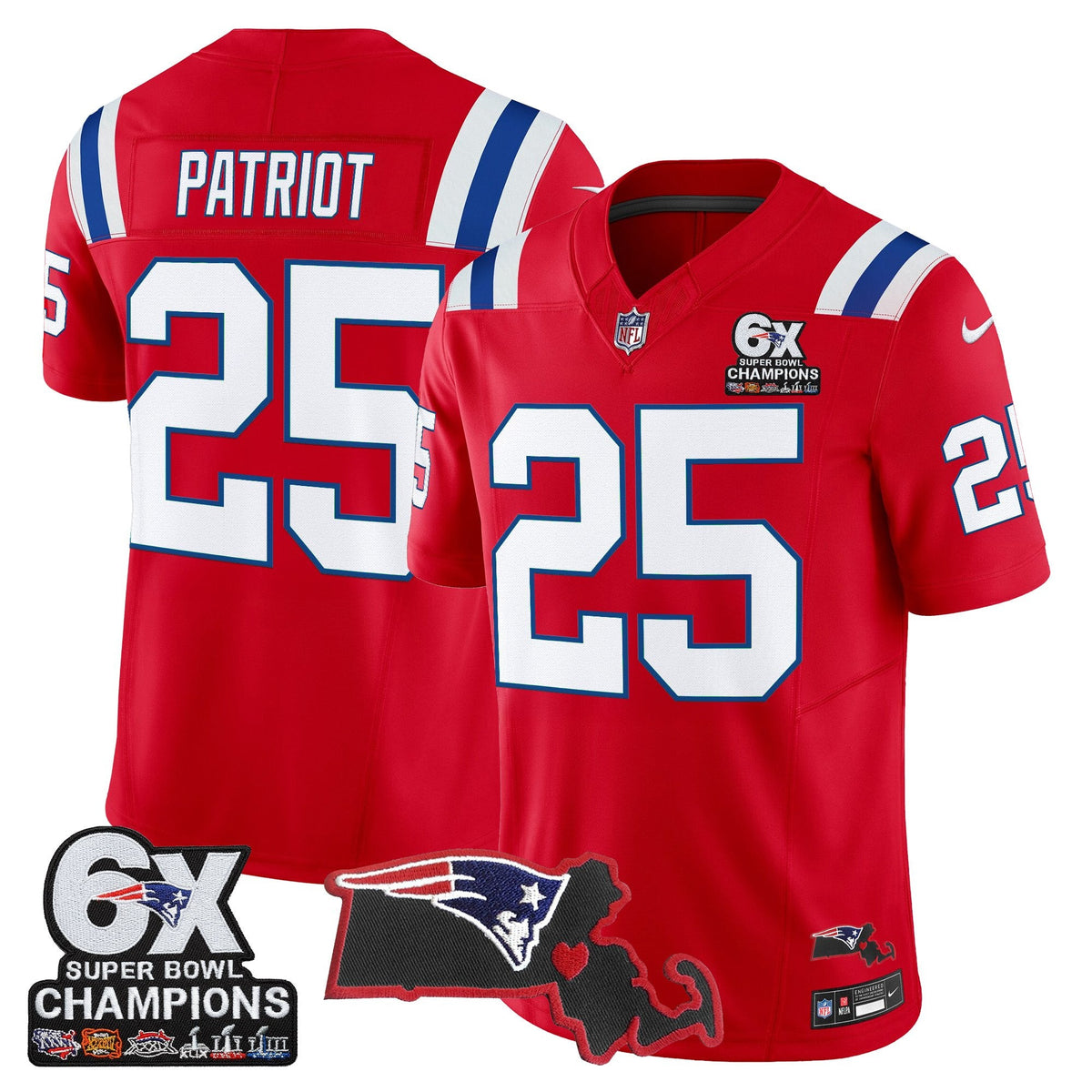 Men's New England Patriots 6-Time Champions & Massachusetts Patch Vapor Limited Jersey - All Stitched