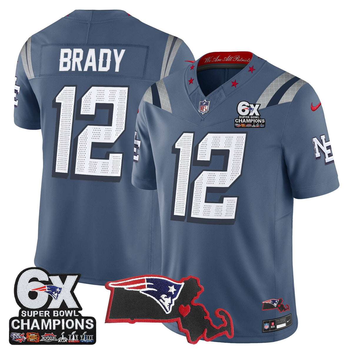 Men's New England Patriots 6-Time Champions & Massachusetts Patch Vapor Limited Jersey - All Stitched