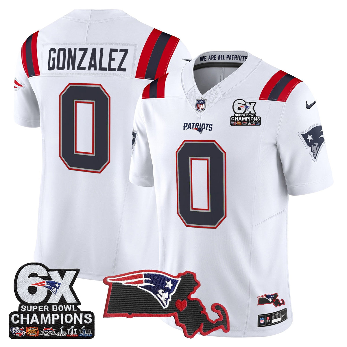 Men's New England Patriots 6-Time Champions & Massachusetts Patch Vapor Limited Jersey - All Stitched