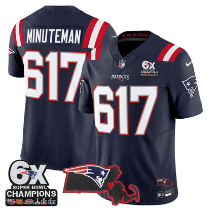 Men's New England Patriots 6-Time Champions & Massachusetts Patch Vapor Limited Jersey - All Stitched