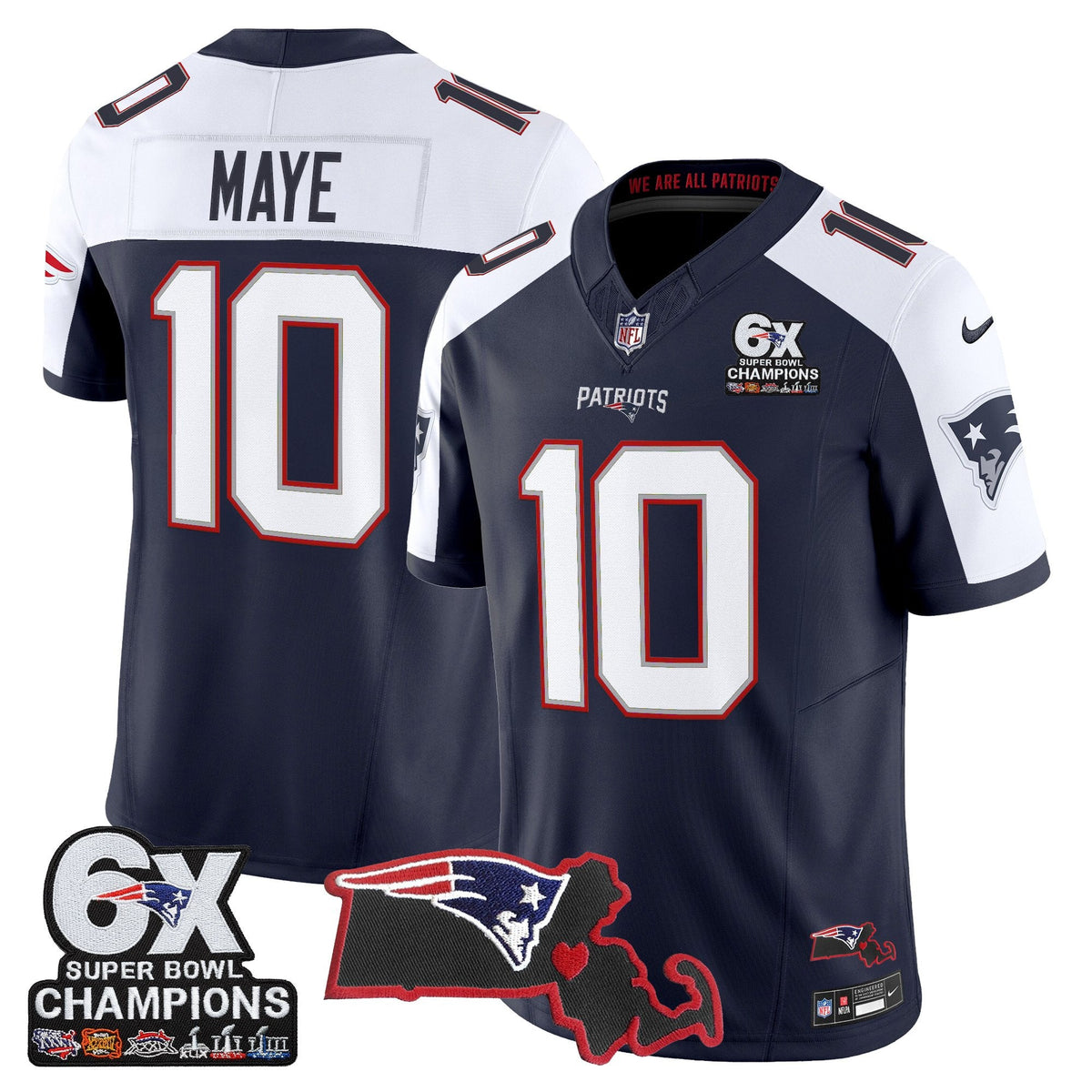 Men's New England Patriots 6-Time Champions & Massachusetts Patch Vapor Limited Jersey - All Stitched